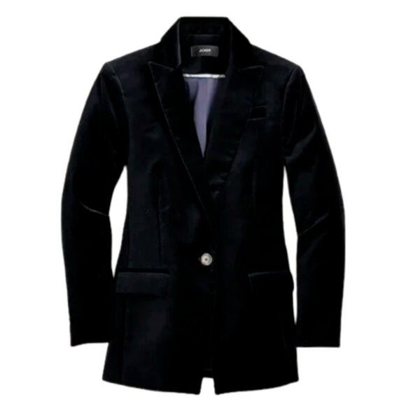 NWT JCrew Willa Velvet Blazer Jacket Womens 0 Black Stretch One Button Coat NEW - Picture 13 of 13